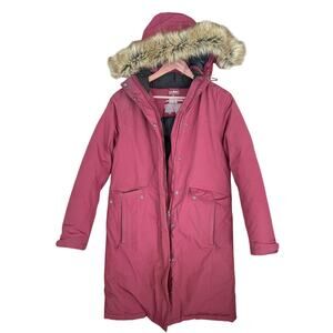 LL Bean Womens Mountain Down Parka S Coat Red Burgundy L.L. Bean Hood Fur